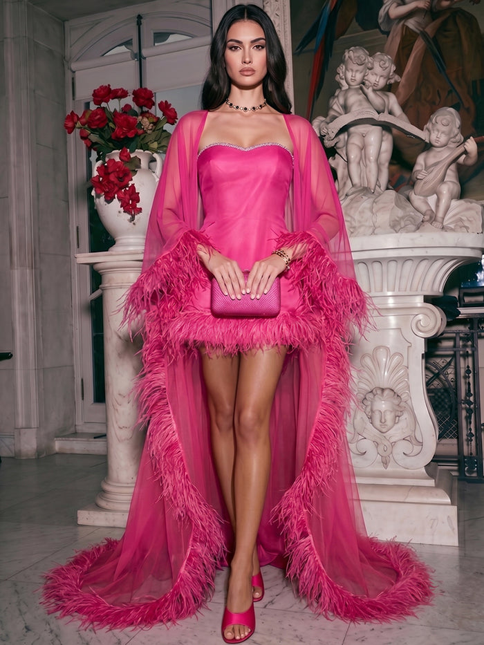 Tulle Sheath Sweetheart Evening Dresses with Sheer Chiffon Flowing Cape