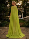 Jersey Sheath V Neck Evening Dresses with Sheer Chiffon Flowing Cape