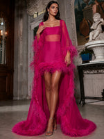 Satin Bodycon Square Neck Evening Dresses with Sheer Chiffon Flowing Cape