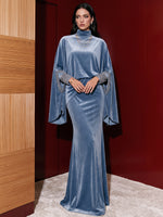 Velvet Mermaid High Neck Evening Dresses with Hand‑Set Rhinestone Beaded Cuffs