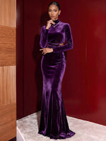 Velvet Mermaid High Neck Evening Dresses with Side Cutout Criss‑Cross Lace‑Up