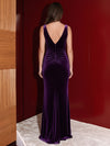 Velvet Mermaid V Neck Evening Dresses with Side Waist Ruched Shaping Detail