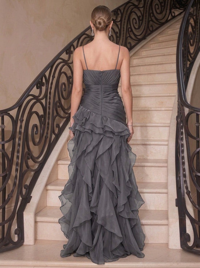 Chiffon A-Line Spaghetti Straps Evening Dresses with 3D Flowers