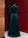 Velvet A-Line Square Neck Maxi Evening Dresses with Side Slit