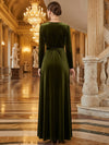 Velvet A-Line V Neck Maxi Evening Dresses with Side Slit