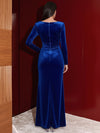 Velvet Sheath Square Neck Maxi Evening Dresses with Side Waist Ruched