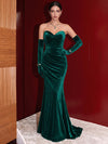 Velvet Mermaid Sweetheart Maxi Evening Dresses with Gloves