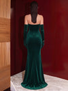 Velvet Mermaid Sweetheart Maxi Evening Dresses with Gloves