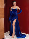 Velvet Mermaid Sweetheart Maxi Evening Dresses with Rhinestone Trim