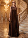 Velvet A-Line Crew Neck Maxi Evening Dresses with Tent Silhouette