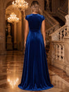 Velvet A-Line V Neck Maxi Evening Dresses with Slit