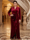 Velvet Sheath V Neck Maxi Evening Dresses with Side Waist Ruched