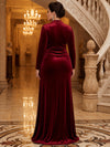 Velvet Sheath V Neck Maxi Evening Dresses with Side Waist Ruched