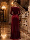 Velvet Sheath Cowl Neck Maxi Evening Dresses with Side Waist Ruched