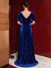 Velvet A-Line Boat Neck Maxi Evening Dresses with Pleated