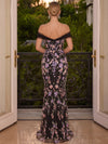 Mesh Sheath Off Shoulder Maxi Evening Dresses with 3D Flower Lace