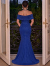 Sequin Mermaid Off Shoulder Maxi Evening Dresses with 3D Flowers