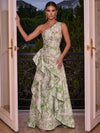 Jacquard A-Line One Shoulder Maxi Evening Dresses with Ruffles