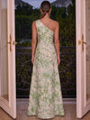 Jacquard A-Line One Shoulder Maxi Evening Dresses with Ruffles