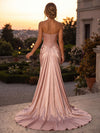 Satin Mermaid Strapless Maxi Evening Dresses with 3D Flowers