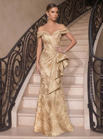 Jacquard Mermaid Off Shoulder Maxi Evening Dresses with Ruffles