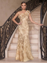 Jacquard Mermaid One Shoulder Maxi Evening Dresses with 3D Flowers