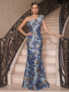 Jacquard Mermaid One Shoulder Maxi Evening Dresses with 3D Flowers