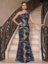 Jacquard Mermaid One Shoulder Maxi Evening Dresses with 3D Flowers