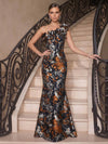 Jacquard Mermaid One Shoulder Maxi Evening Dresses with 3D Flowers