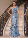 Jacquard Mermaid One Shoulder Maxi Evening Dresses with 3D Flowers
