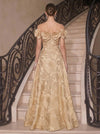 Jacquard A-Line Off Shoulder Maxi Evening Dresses with 3D Flowers