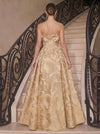 Jacquard A-Line Strapless Maxi Evening Dresses with 3D Flowers