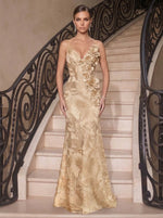 Jacquard Mermaid Spaghetti Straps Maxi Evening Dresses with Deep V Neck