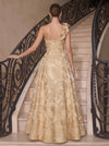 Jacquard A-Line One Shoulder Maxi Evening Dresses with 3D Flowers