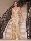 Jacquard Mermaid Spaghetti Straps Maxi Evening Dresses with Deep V Neck
