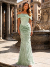 Drop Waist Sequin Embroidery Mermaid Off the Shoulder Evening Dresses with 3D Flowers