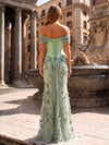Drop Waist Sequin Embroidery Mermaid Off the Shoulder Evening Dresses with 3D Flowers