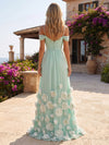 Mesh A-Line Spaghetti Straps Maxi Evening Dresses with 3D Flowers