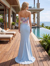 Satin Mermaid Strapless Maxi Evening Dresses with 3D Flowers