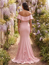 Satin Mermaid Off Shoulder Maxi Evening Dresses with 3D Flowers