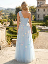 Tulle A-Line One Shoulder Maxi Evening Dresses with Pastel Multicolor 3D Flower Appliques