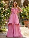 Satin A-Line Sweetheart Maxi Evening Dresses with Tiered Ruffle