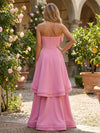 Satin A-Line Sweetheart Maxi Evening Dresses with Tiered Ruffle