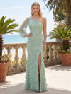 Tulle Mermaid One Shoulder Maxi Evening Dresses with Side Slit