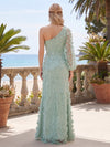 Tulle Mermaid One Shoulder Maxi Evening Dresses with Side Slit