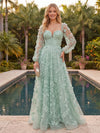 Tulle A-Line Sweetheart Maxi Evening Dresses with 3D Flower Appliques