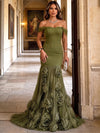 Tulle Mermaid Off Shoulder Maxi Evening Dresses with 3D Flowers