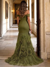 Tulle Mermaid Off Shoulder Maxi Evening Dresses with 3D Flowers