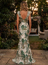 Jacquard Mermaid V Neck Maxi Evening Dresses with 3D Flowers