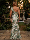 Jacquard Mermaid One Shoulder Maxi Evening Dresses with 3D Flowers